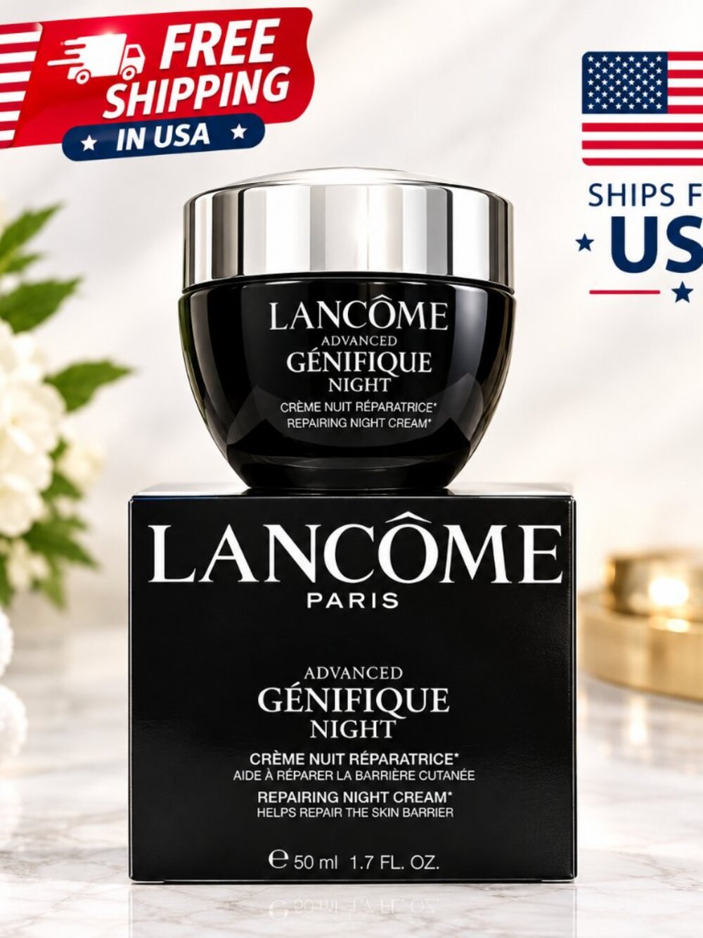 Lancome Génifique Repairing Night Cream 50mL NEW Sealed Hydrating Face Cream